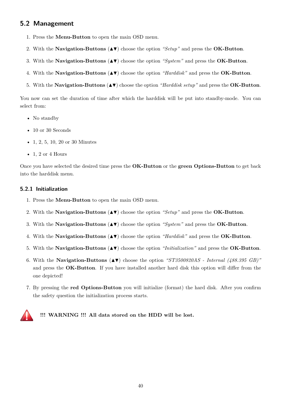 2 management, 1 initialization | Dream Property DM7020 HD User Manual | Page 45 / 94