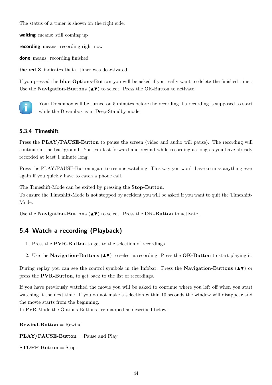 4 timeshift, 4 watch a recording (playback) | Dream Property DM7020 HD User Manual | Page 49 / 94
