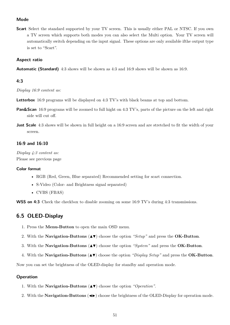 5 oled-display | Dream Property DM7020 HD User Manual | Page 56 / 94