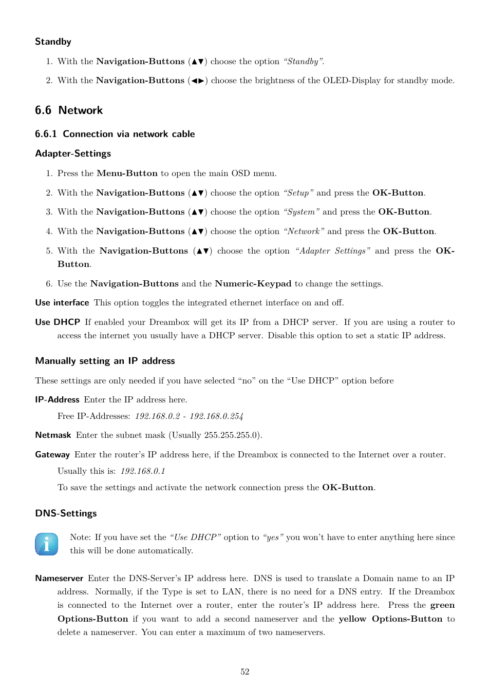 6 network, 1 connection via network cable | Dream Property DM7020 HD User Manual | Page 57 / 94