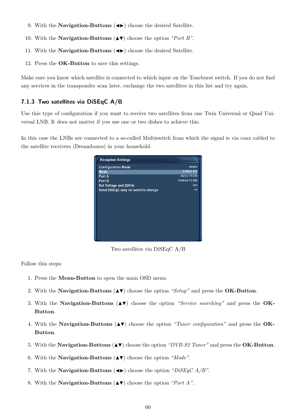 3 two satellites via diseqc a/b | Dream Property DM7020 HD User Manual | Page 65 / 94