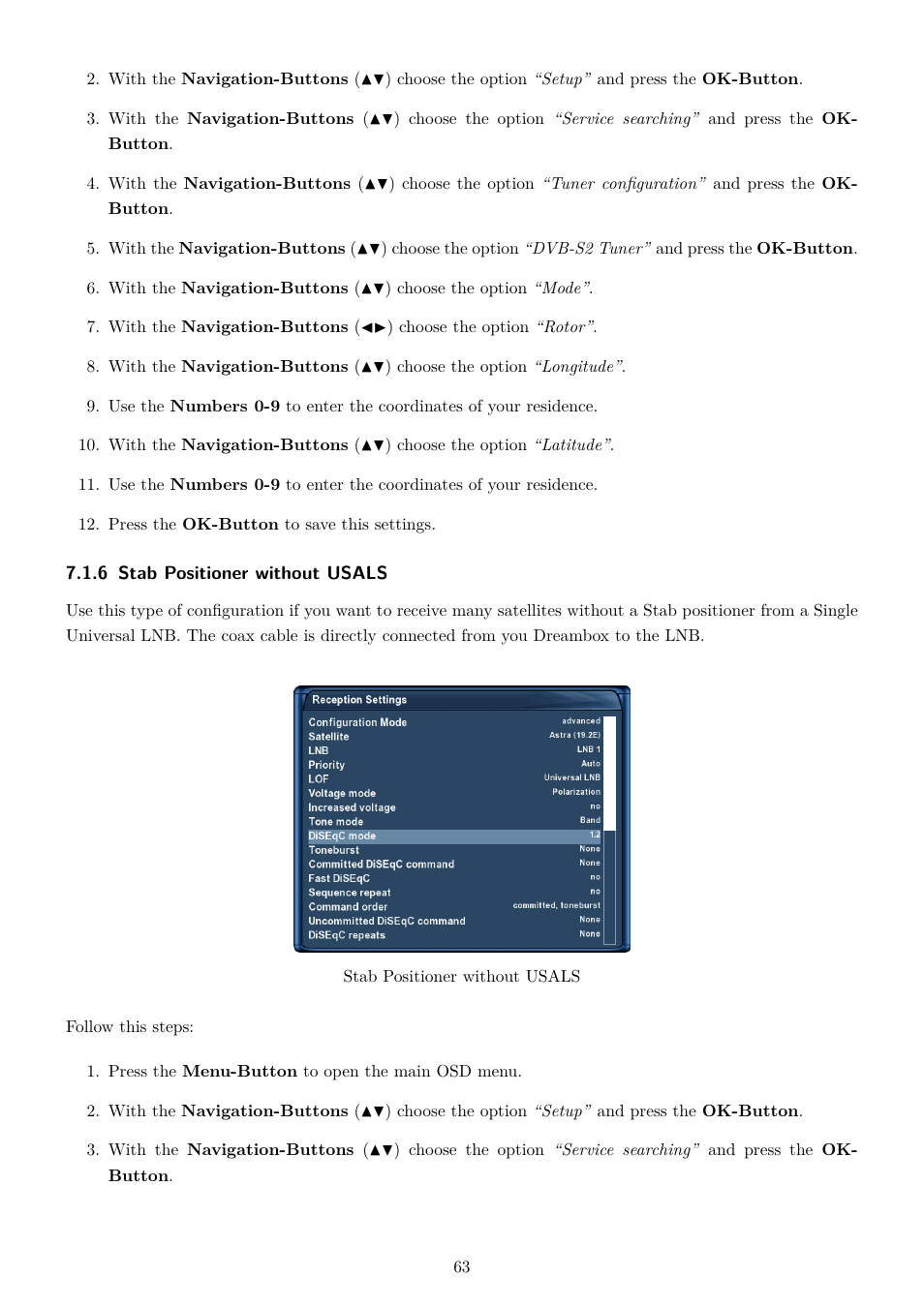 6 stab positioner without usals | Dream Property DM7020 HD User Manual | Page 68 / 94