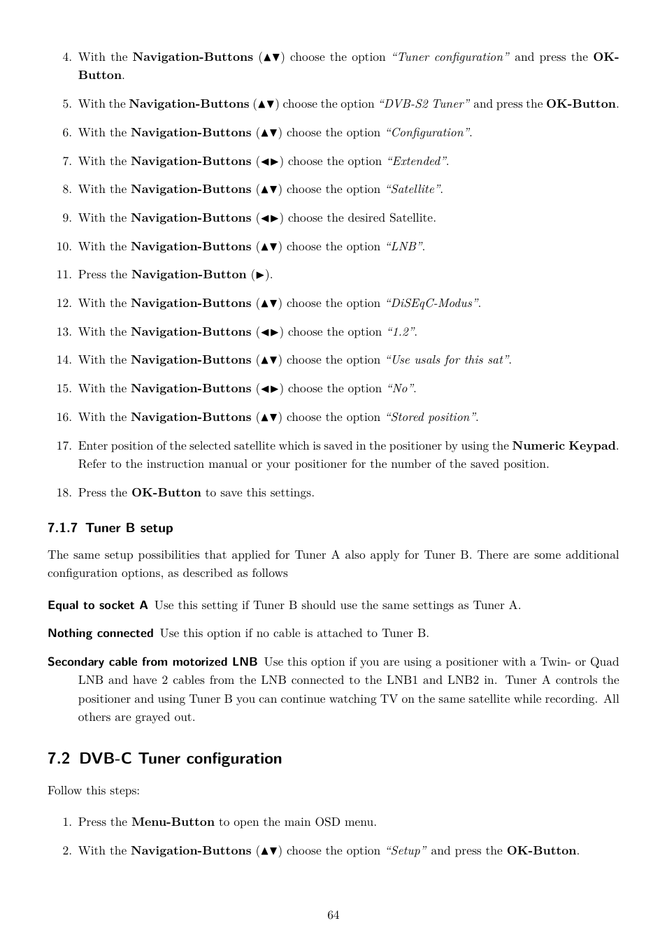 7 tuner b setup, 2 dvb-c tuner configuration | Dream Property DM7020 HD User Manual | Page 69 / 94