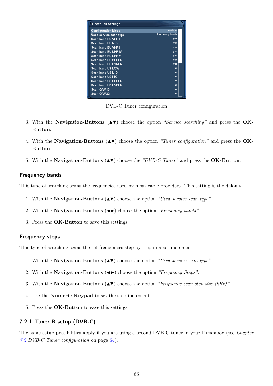 1 tuner b setup (dvb-c) | Dream Property DM7020 HD User Manual | Page 70 / 94