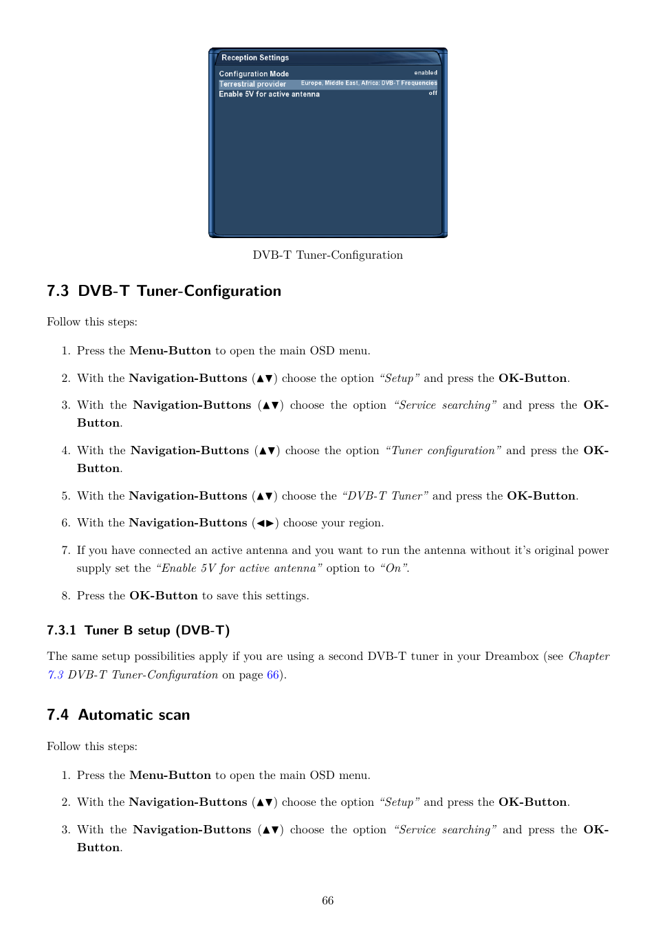 3 dvb-t tuner-configuration, 1 tuner b setup (dvb-t), 4 automatic scan | Dream Property DM7020 HD User Manual | Page 71 / 94
