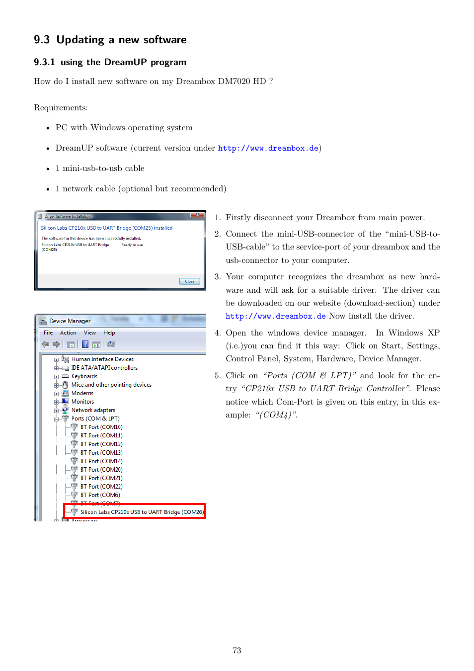 3 updating a new software, 1 using the dreamup program | Dream Property DM7020 HD User Manual | Page 78 / 94