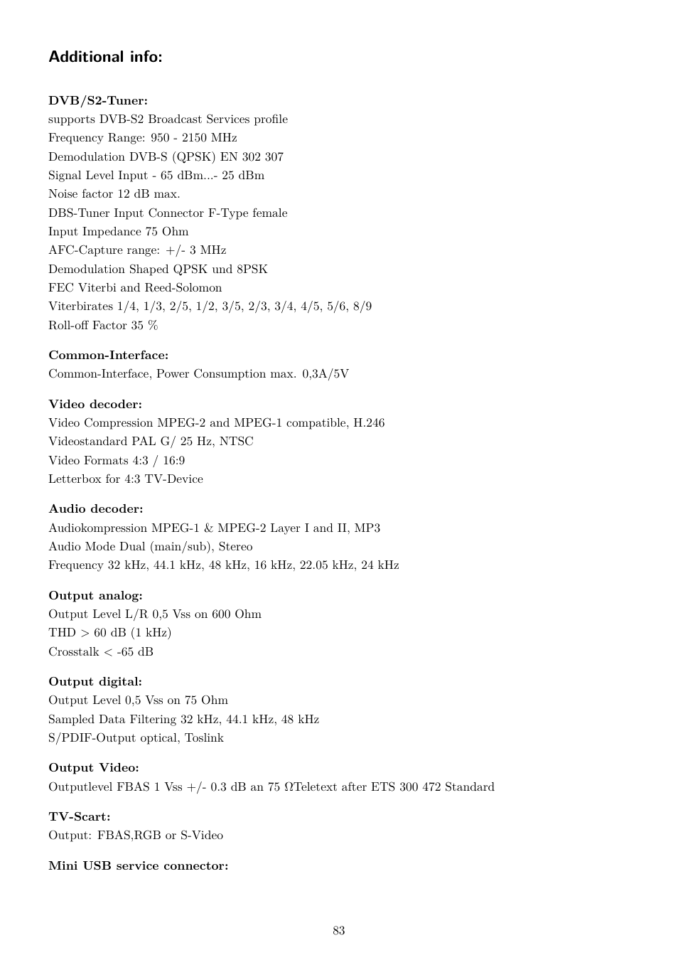 Additional info | Dream Property DM7020 HD User Manual | Page 88 / 94