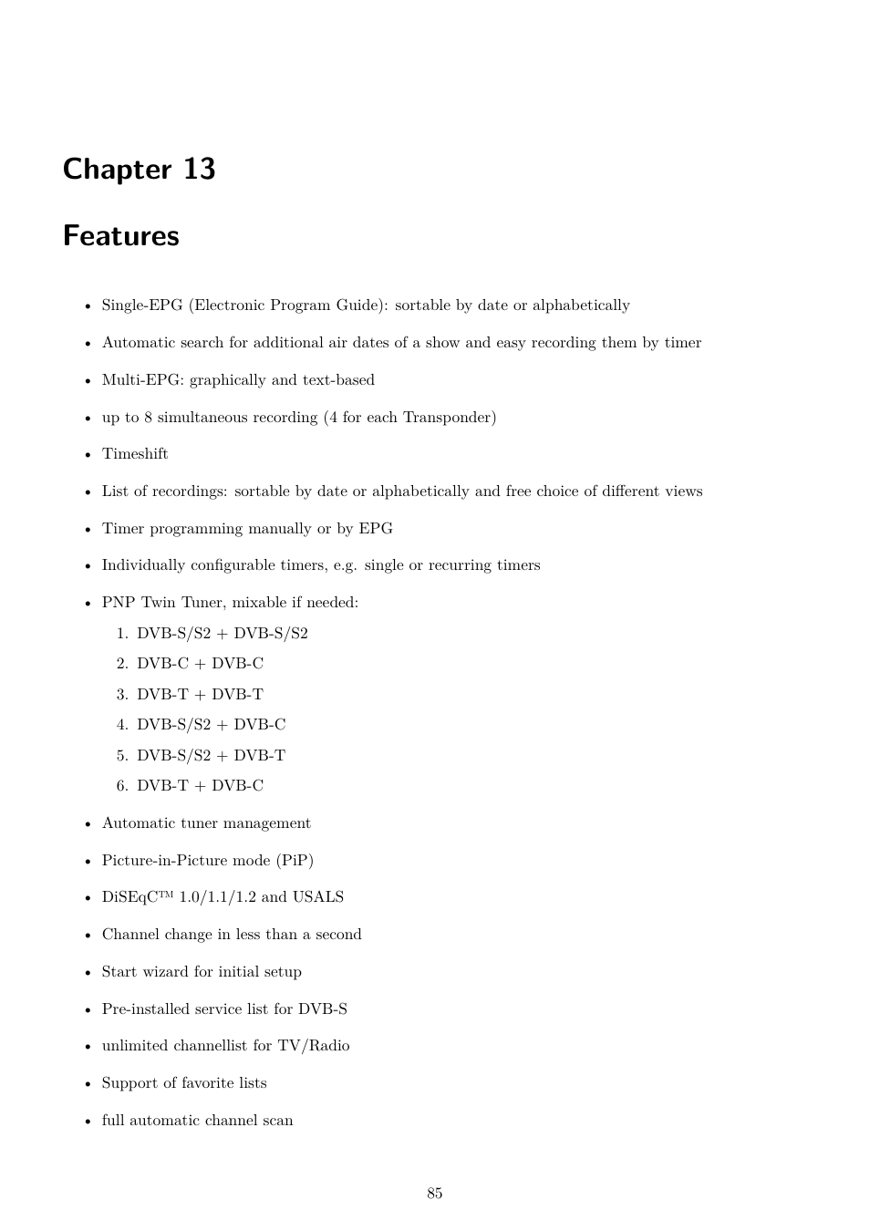 13 features, Chapter 13 features | Dream Property DM7020 HD User Manual | Page 90 / 94