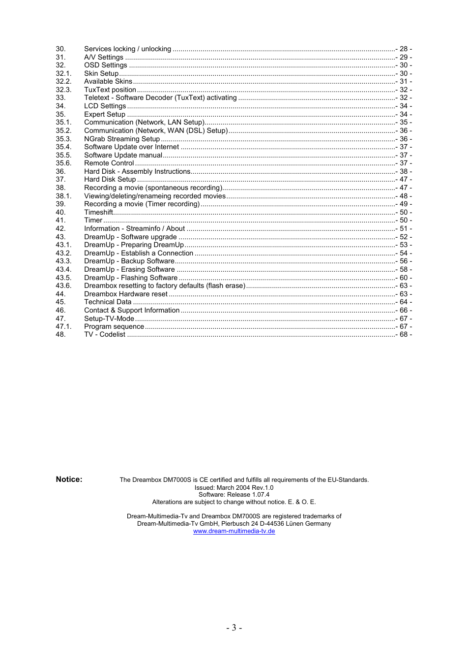 Dream Property DM7000 User Manual | Page 3 / 73