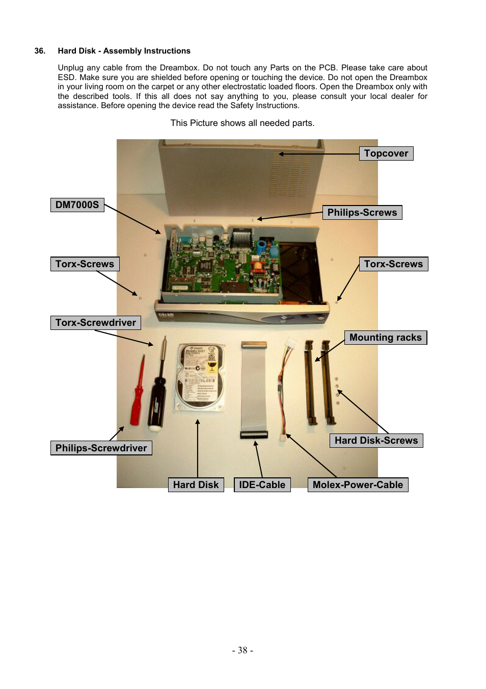 Hard disk - assembly instructions | Dream Property DM7000 User Manual | Page 38 / 73
