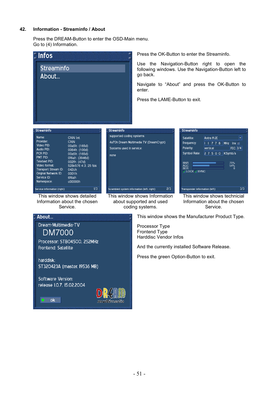 Information - streaminfo / about | Dream Property DM7000 User Manual | Page 51 / 73