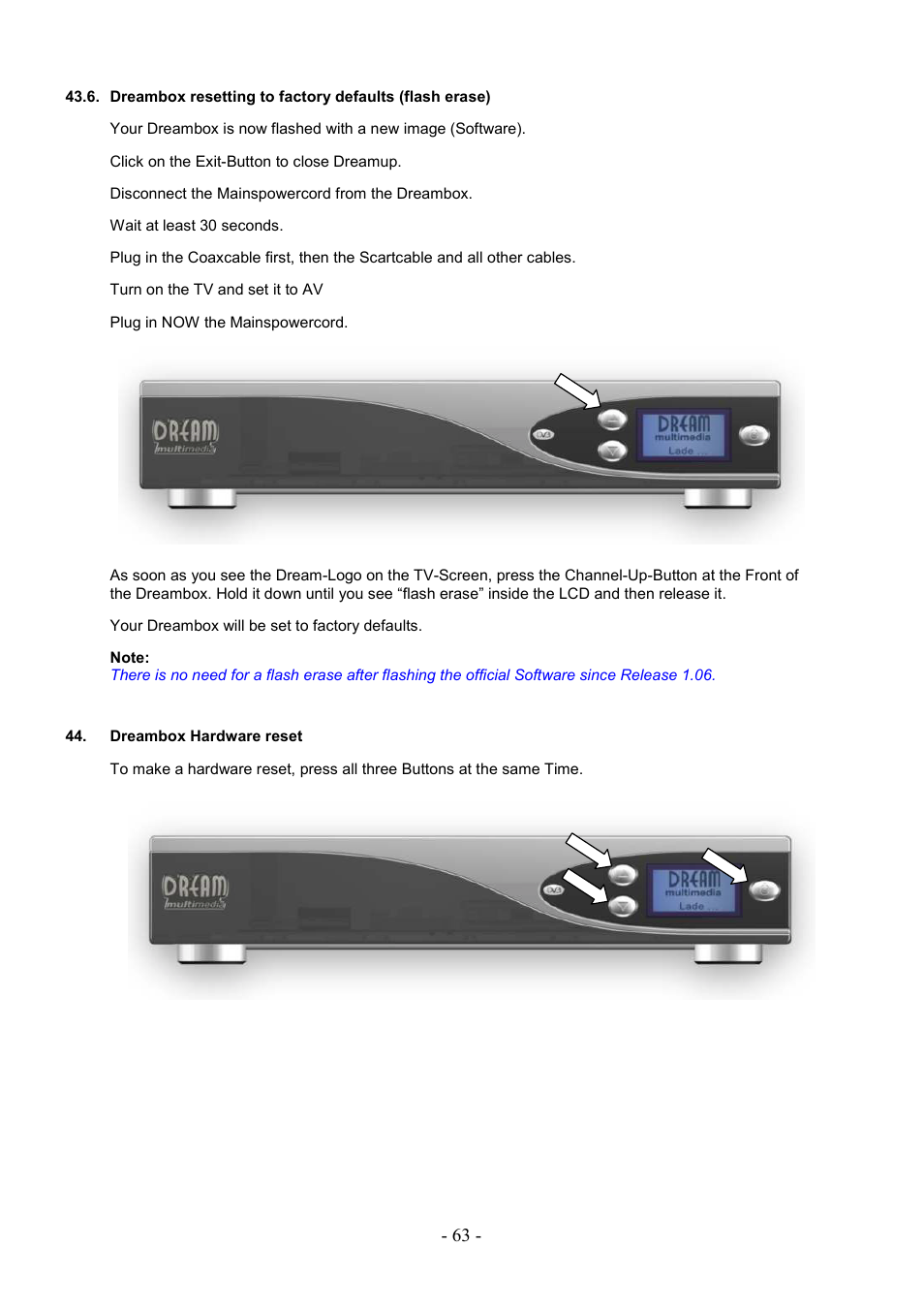 Dreambox hardware reset | Dream Property DM7000 User Manual | Page 63 / 73