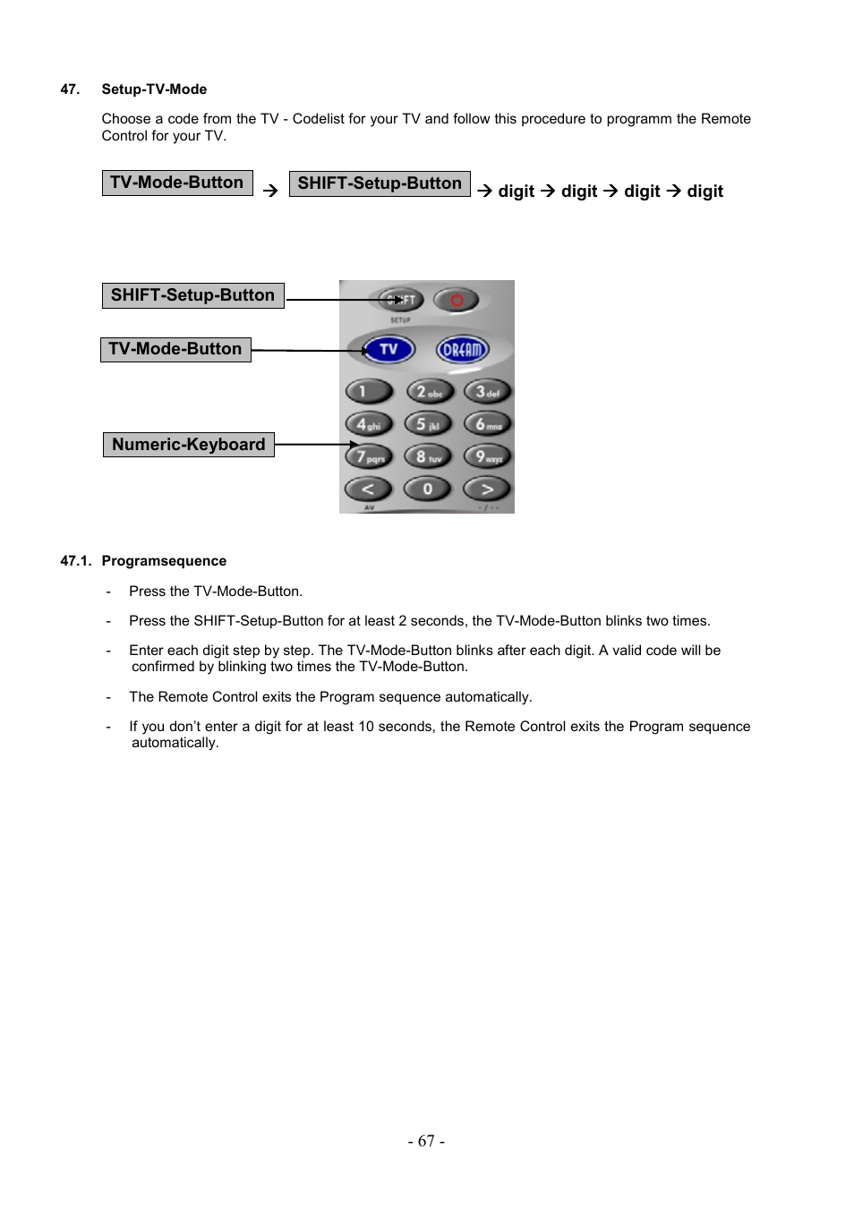 Setup-tv-mode, Programsequence, Program sequence | Dream Property DM7000 User Manual | Page 67 / 73