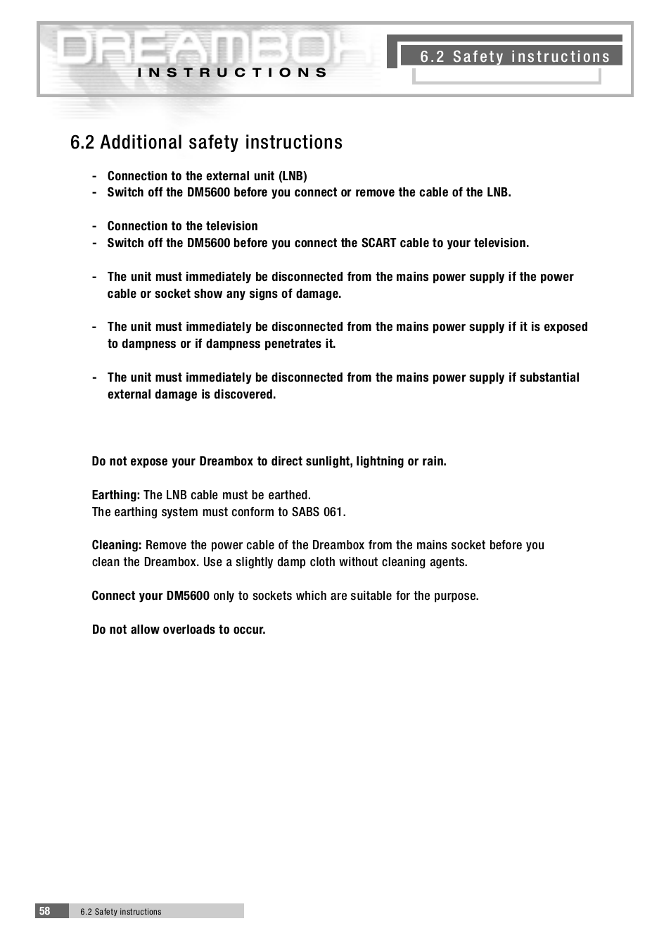 6 . 2 additional safety instructions | Dream Property DM5600 User Manual | Page 11 / 45