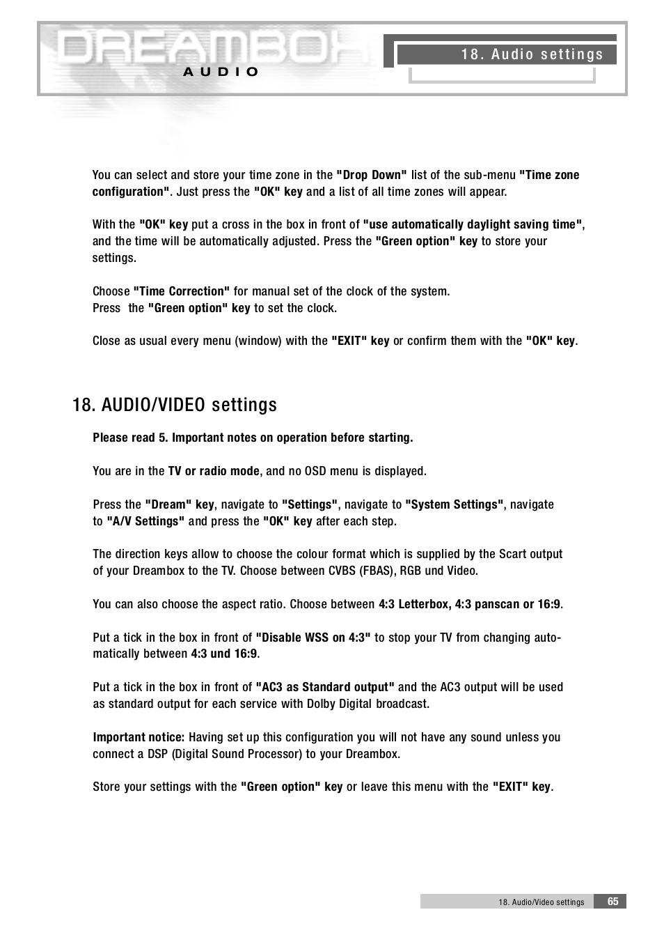 1 8 . audio/video settings | Dream Property DM5600 User Manual | Page 18 / 45