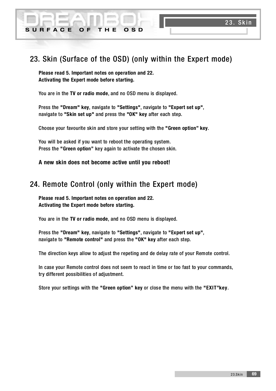 2 4 . remote control (only within the expert mode) | Dream Property DM5600 User Manual | Page 22 / 45