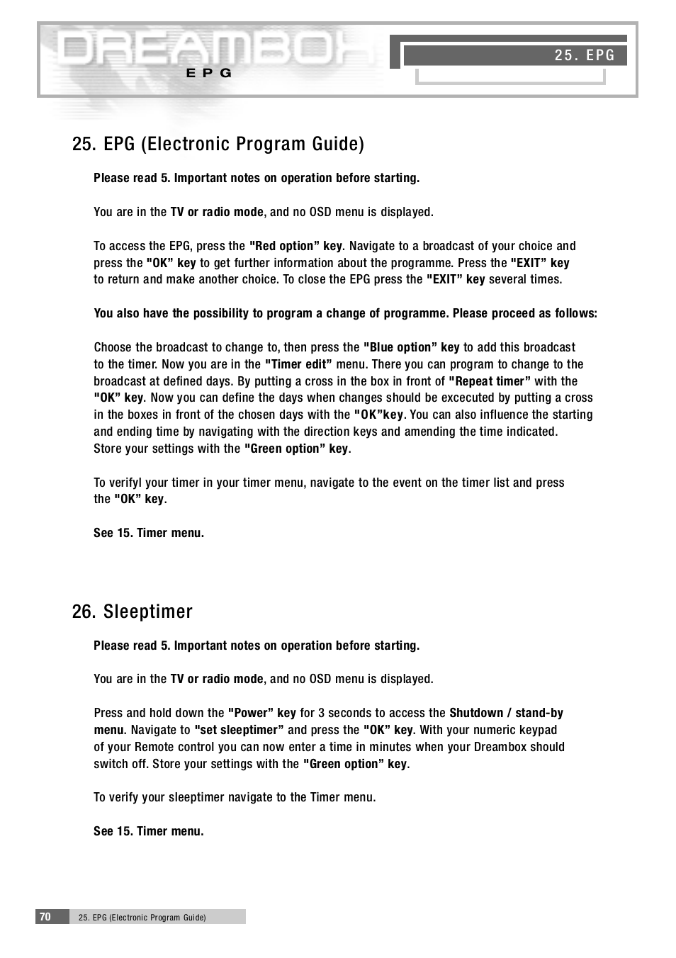 2 5 . epg (electronic program guide) | Dream Property DM5600 User Manual | Page 23 / 45
