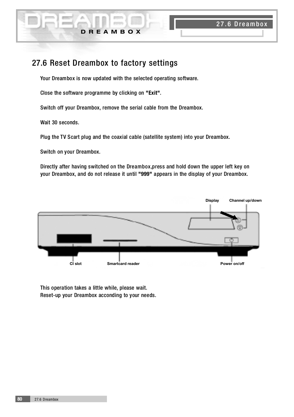 2 7 . 6 reset dreambox to factory settings | Dream Property DM5600 User Manual | Page 33 / 45