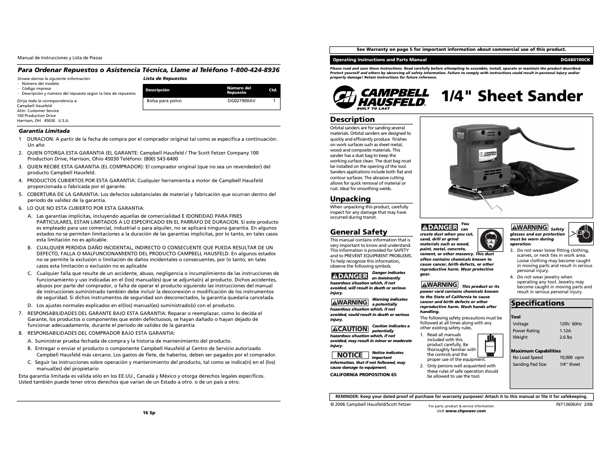 Campbell Hausfeld DG480100CK User Manual | 8 pages
