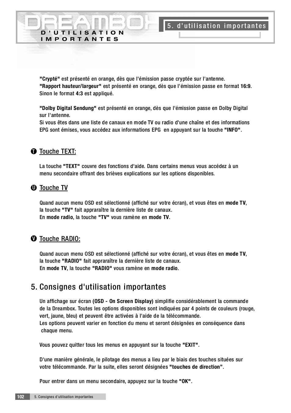 Consignes d'utilisation importantes | Dream Property DM5600 User Manual | Page 101 / 137