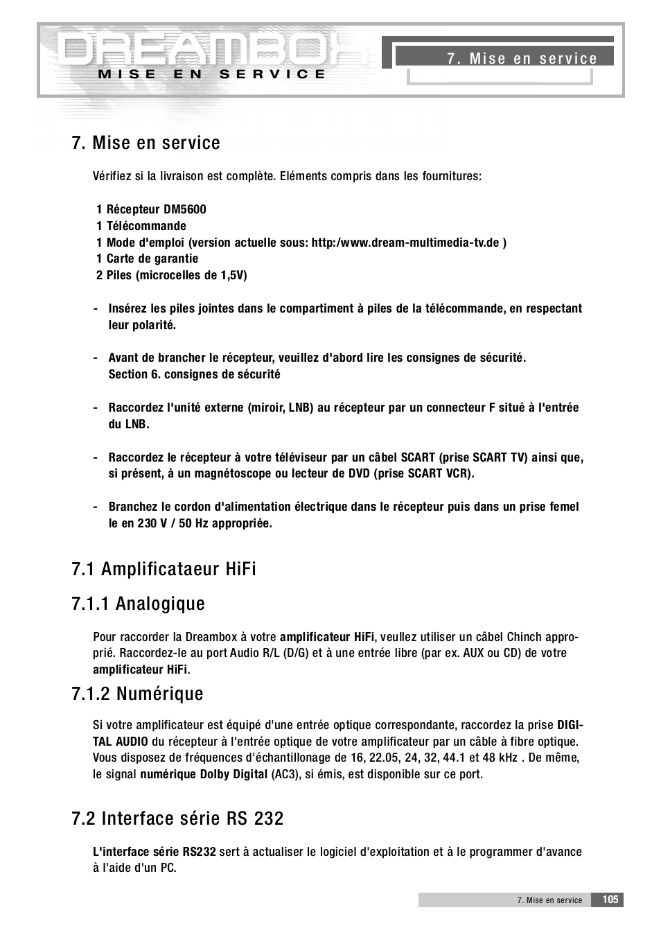 7 . mise en serv i c e | Dream Property DM5600 User Manual | Page 104 / 137