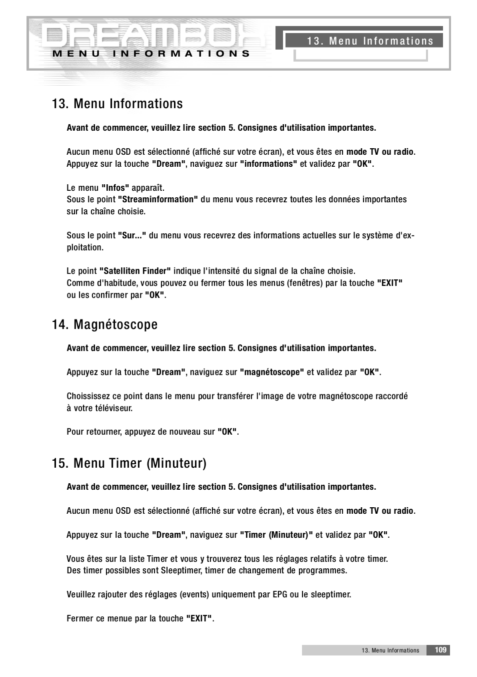 1 5 . menu timer (minuteur) | Dream Property DM5600 User Manual | Page 108 / 137