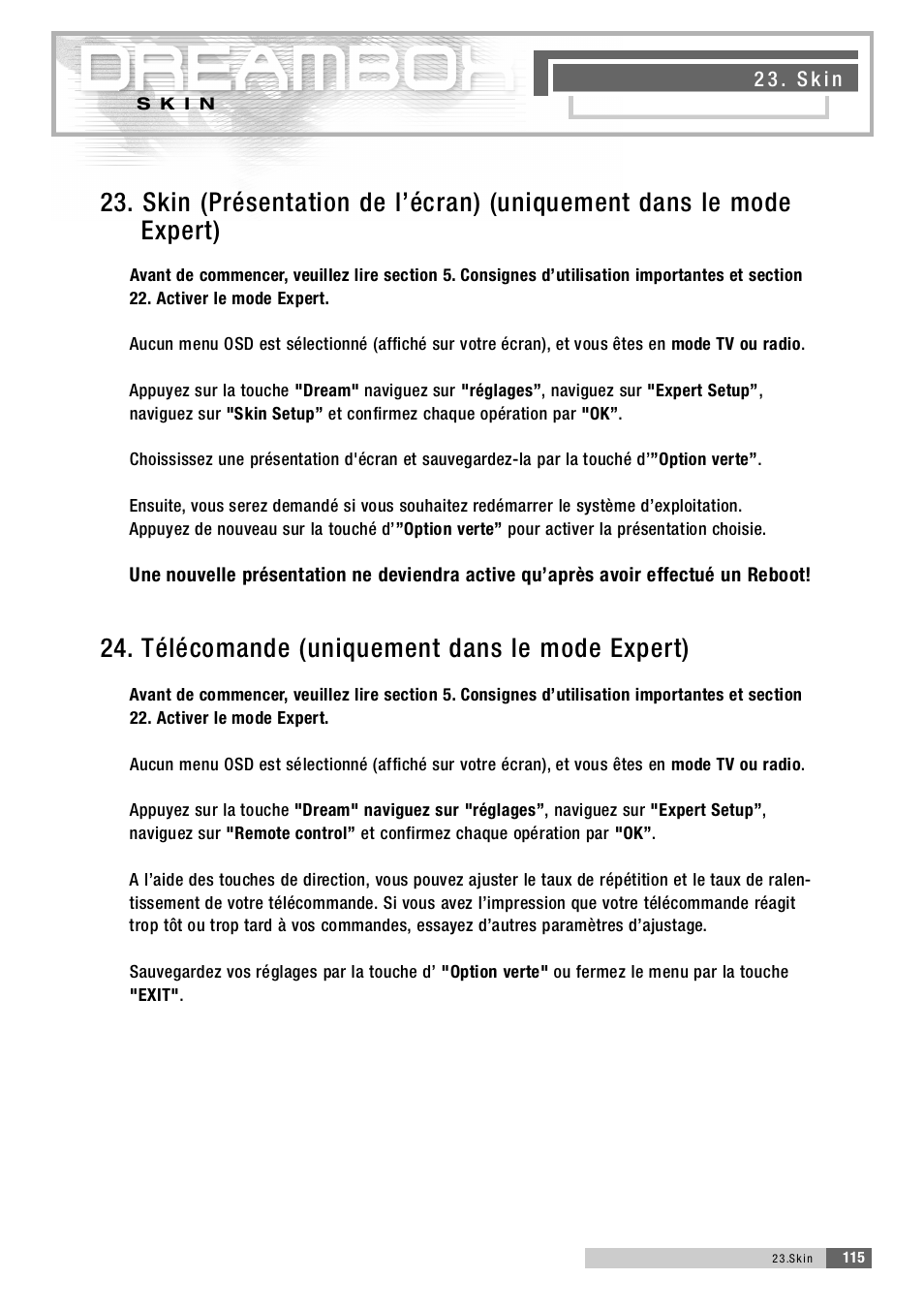 2 4 . télécomande (uniquement dans le mode expert) | Dream Property DM5600 User Manual | Page 114 / 137