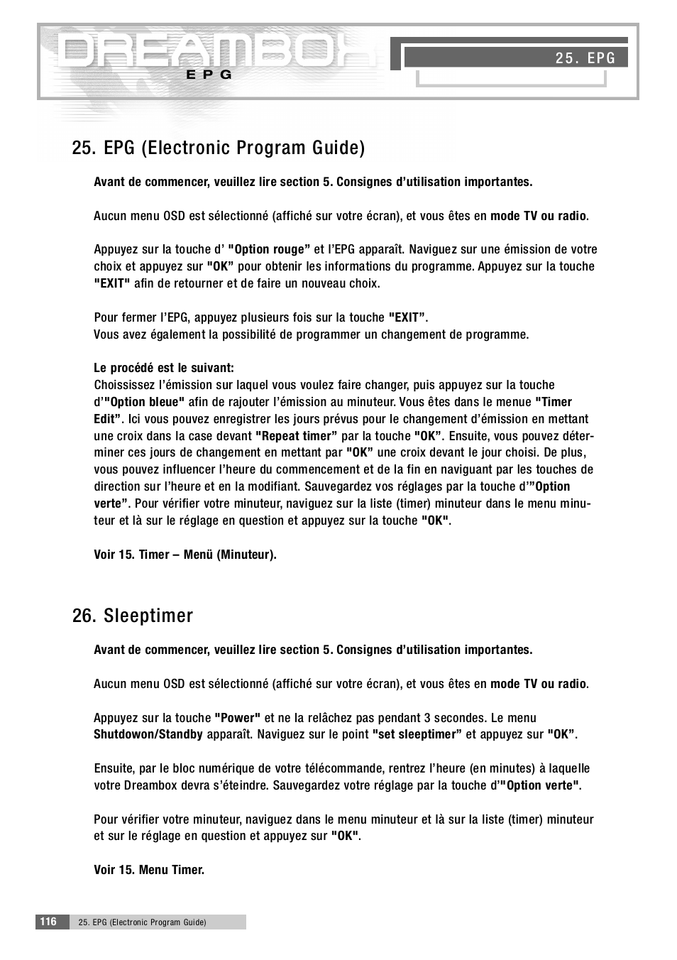 2 5 . epg (electronic program guide) | Dream Property DM5600 User Manual | Page 115 / 137
