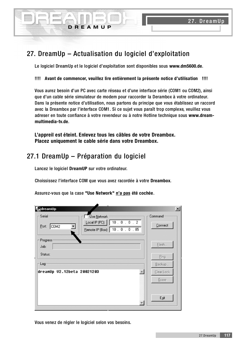 2 7 . 1 d reamup – préparation du logiciel | Dream Property DM5600 User Manual | Page 116 / 137