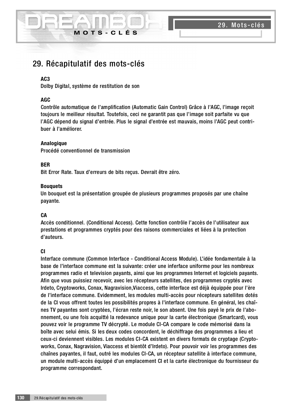 2 9 . récapitulatif des mots-clés | Dream Property DM5600 User Manual | Page 129 / 137