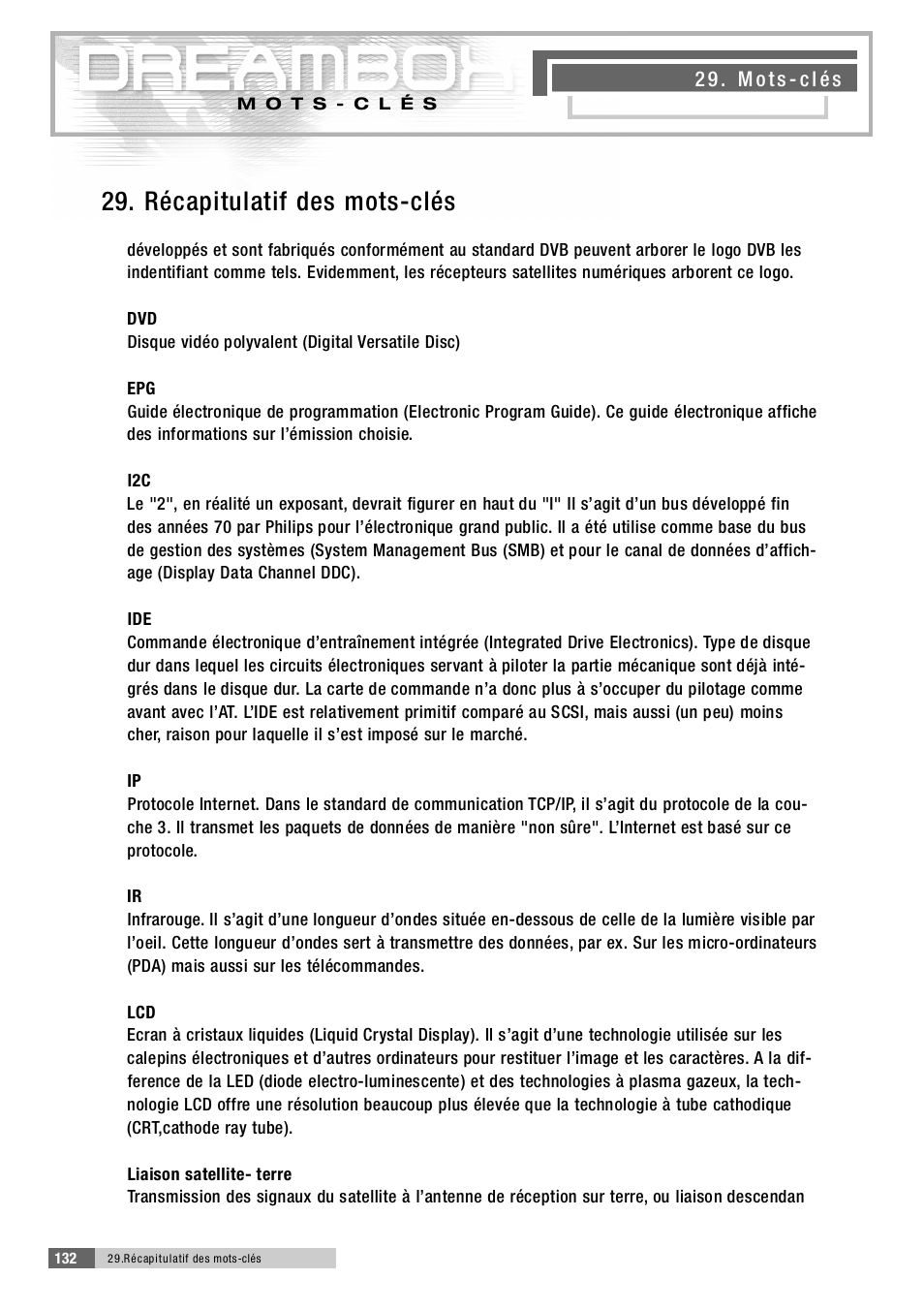 2 9 . récapitulatif des mots-clés | Dream Property DM5600 User Manual | Page 131 / 137