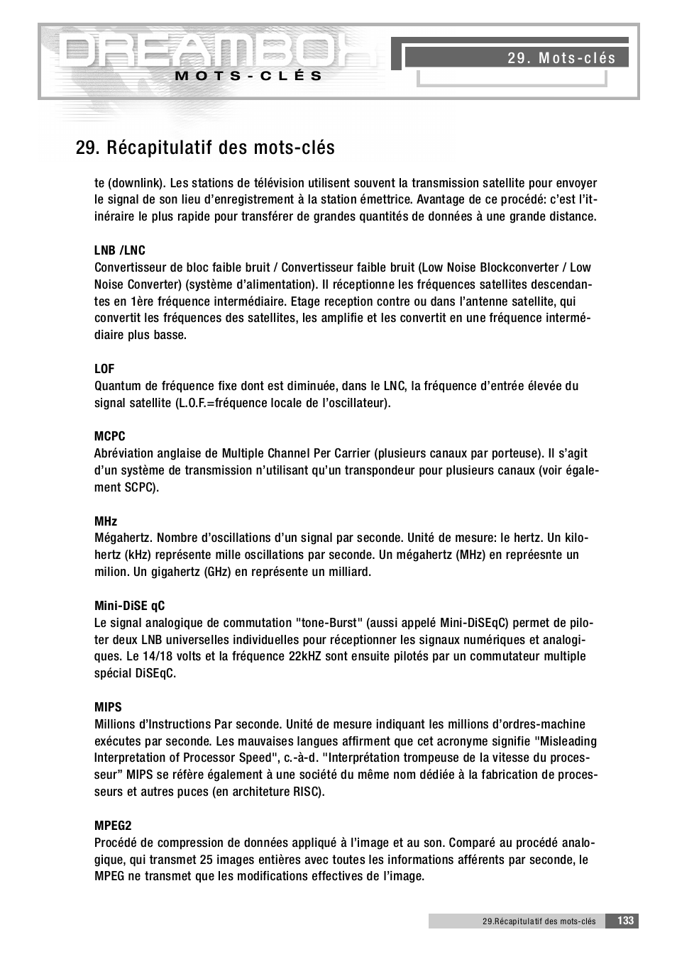 2 9 . récapitulatif des mots-clés | Dream Property DM5600 User Manual | Page 132 / 137