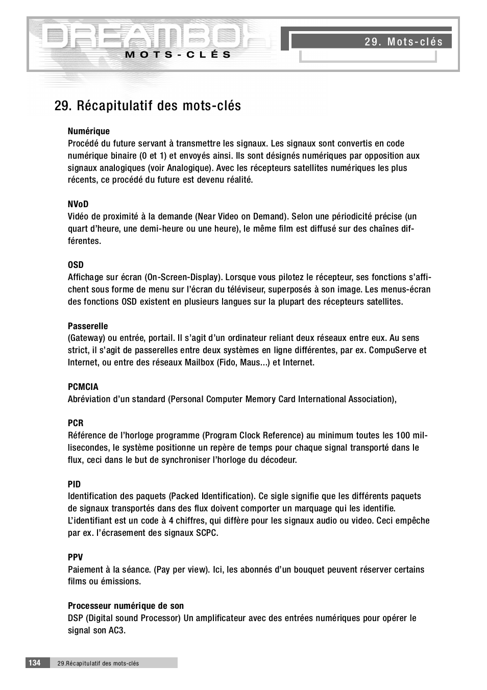2 9 . récapitulatif des mots-clés | Dream Property DM5600 User Manual | Page 133 / 137