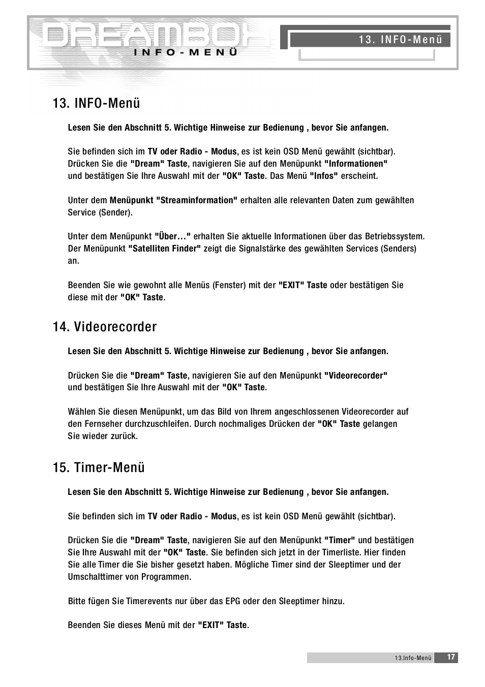1 5 . ti m e r- m e n ü | Dream Property DM5600 User Manual | Page 18 / 137