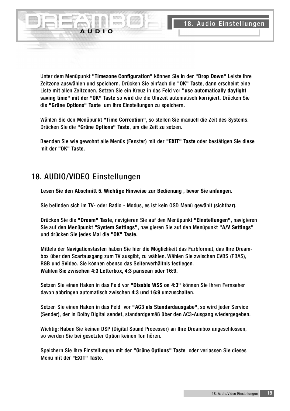 1 8 . audio/video einstellungen | Dream Property DM5600 User Manual | Page 20 / 137