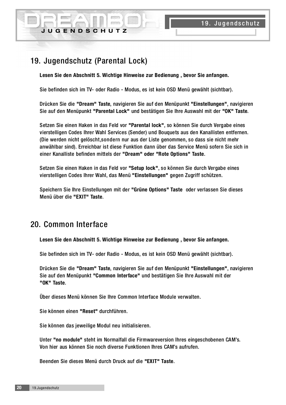 2 0 . common interface | Dream Property DM5600 User Manual | Page 21 / 137