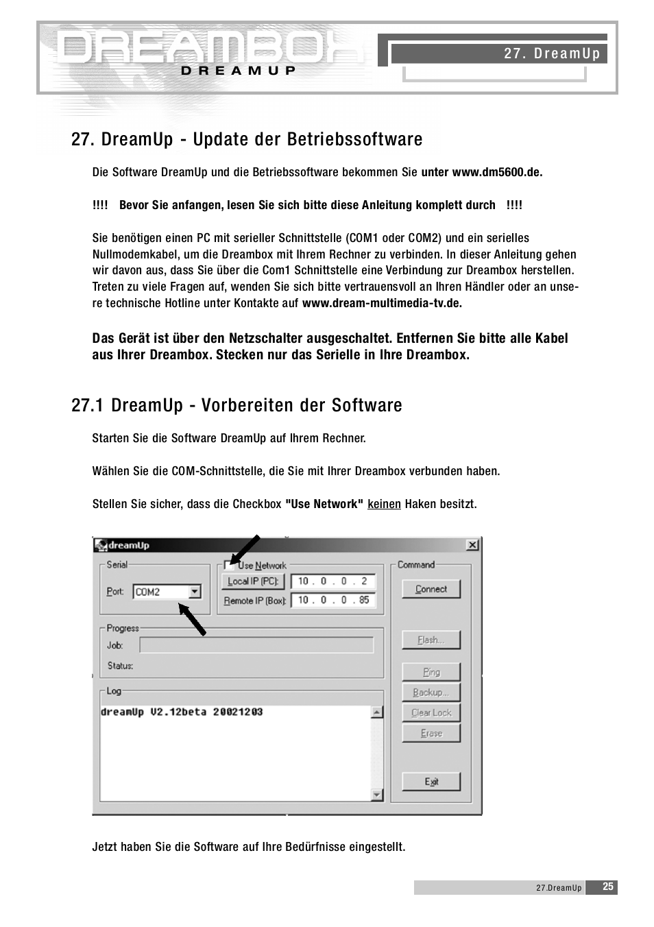 2 7 . d reamup - update der betriebssoftwa re | Dream Property DM5600 User Manual | Page 26 / 137