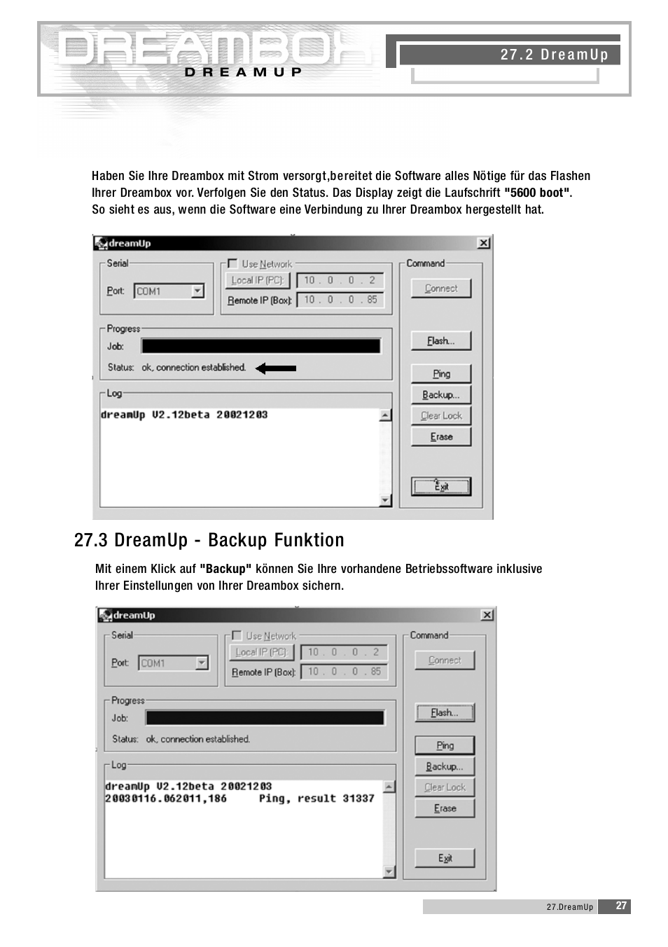 2 7 . 3 d reamup - backup funktion | Dream Property DM5600 User Manual | Page 28 / 137