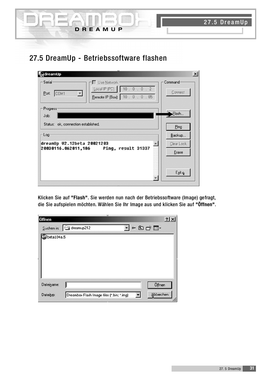 2 7 . 5 d reamup - betriebssoftwa re flashen | Dream Property DM5600 User Manual | Page 32 / 137
