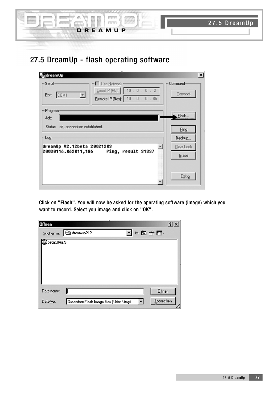 2 7 . 5 d reamup - flash operating softwa re | Dream Property DM5600 User Manual | Page 77 / 137