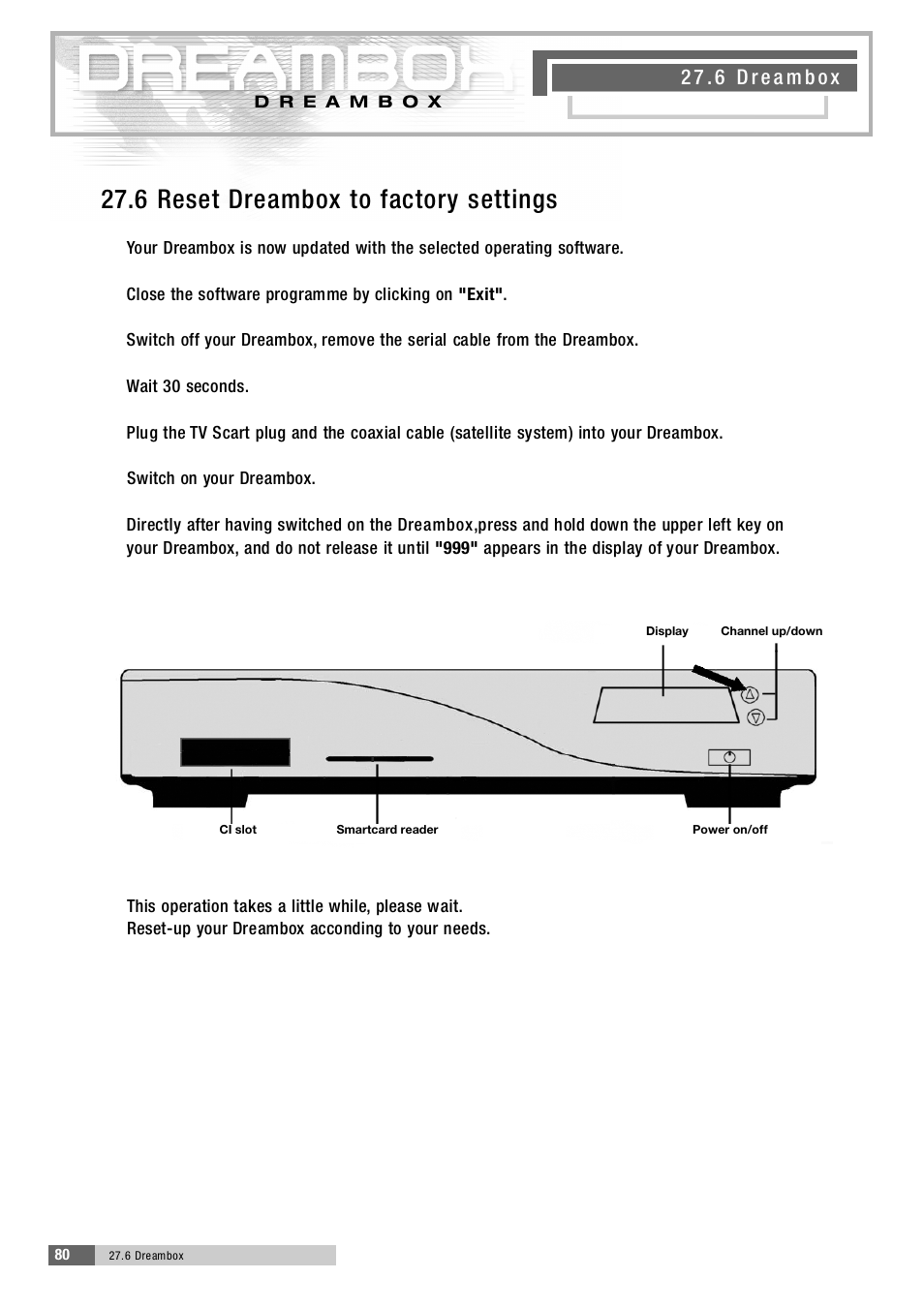 2 7 . 6 reset dreambox to factory settings | Dream Property DM5600 User Manual | Page 80 / 137