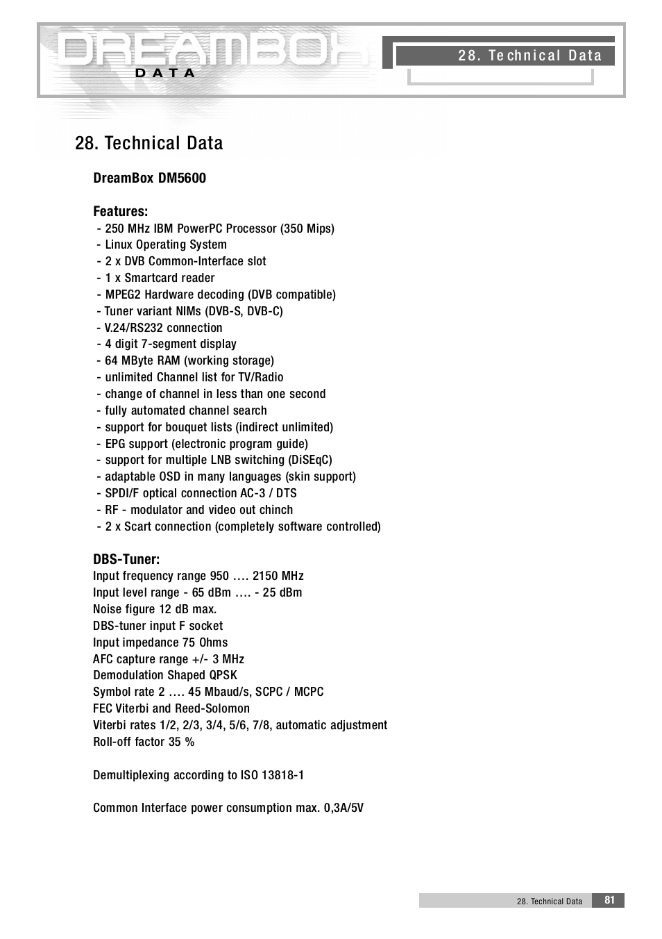 2 8 . te chnical data | Dream Property DM5600 User Manual | Page 81 / 137