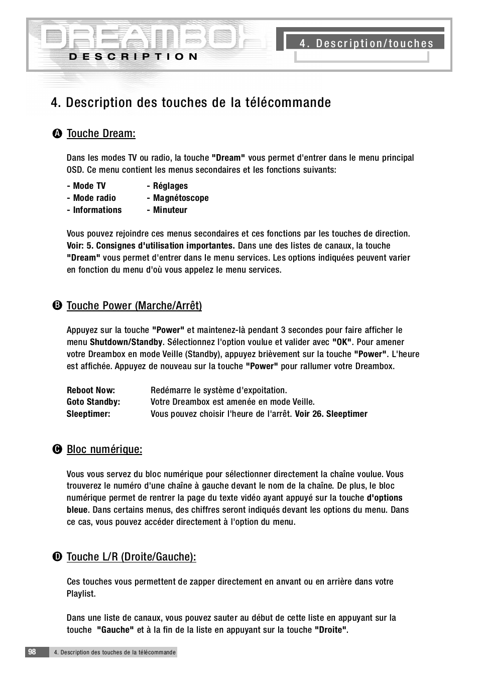 4 . description des touches de la télécommande | Dream Property DM5600 User Manual | Page 97 / 137