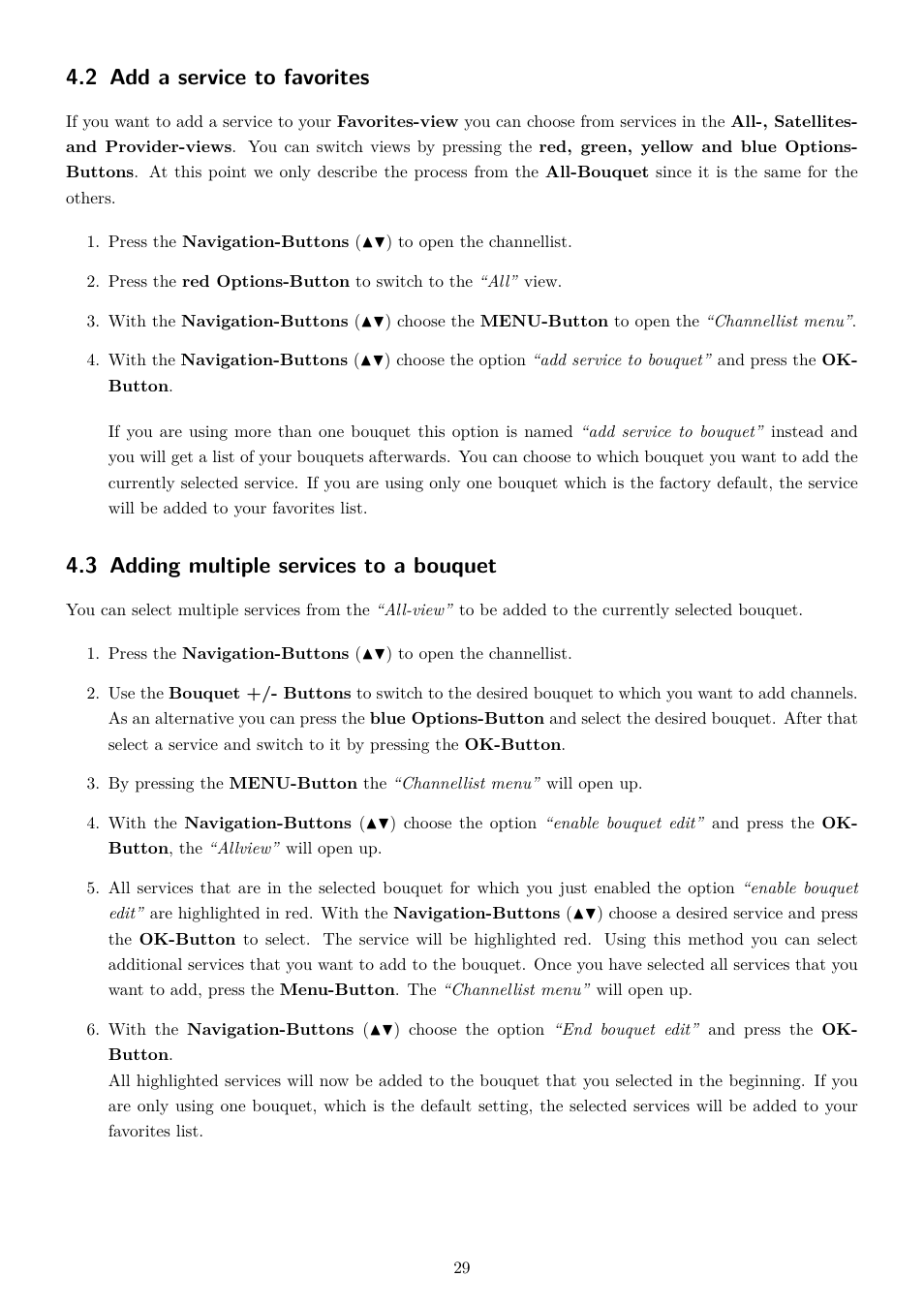 2 add a service to favorites, 3 adding multiple services to a bouquet | Dream Property DM820 HD User Manual | Page 34 / 81