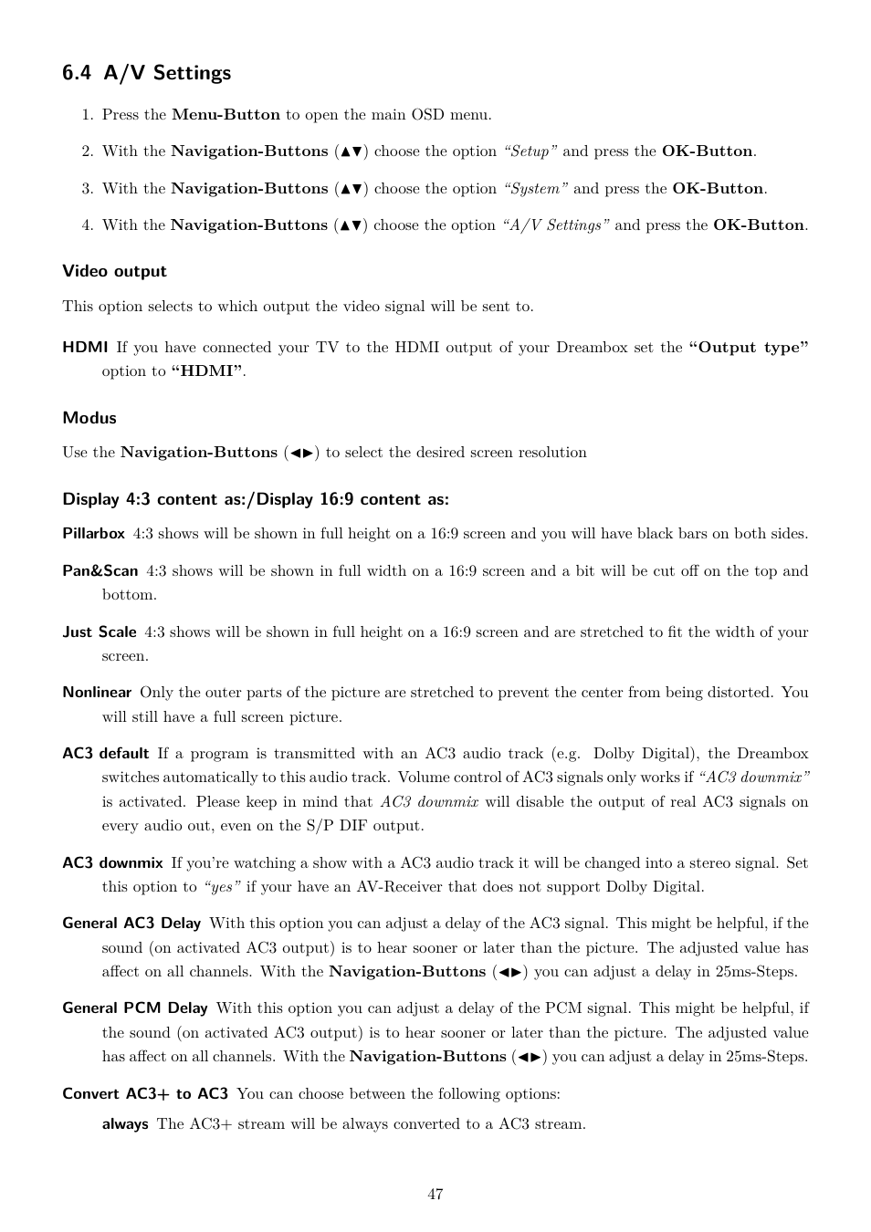 4 a/v settings | Dream Property DM820 HD User Manual | Page 52 / 81