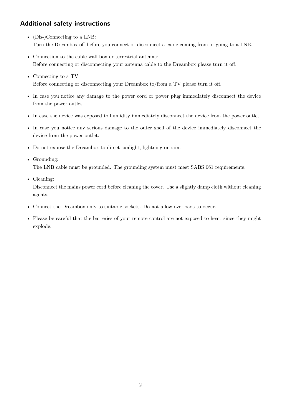 Additional safety instructions | Dream Property DM820 HD User Manual | Page 7 / 81