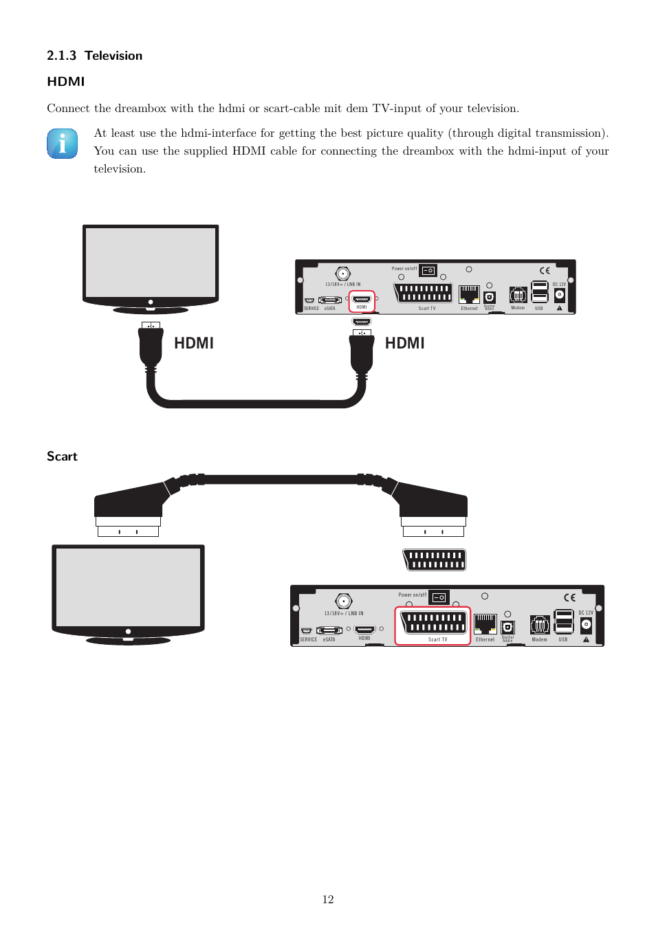 3 television, Hdmi, 3 television hdmi | Scart | Dream Property DM800 HD se User Manual | Page 17 / 91