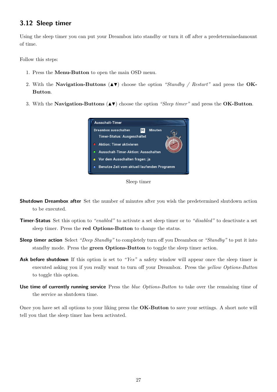 12 sleep timer | Dream Property DM800 HD se User Manual | Page 32 / 91