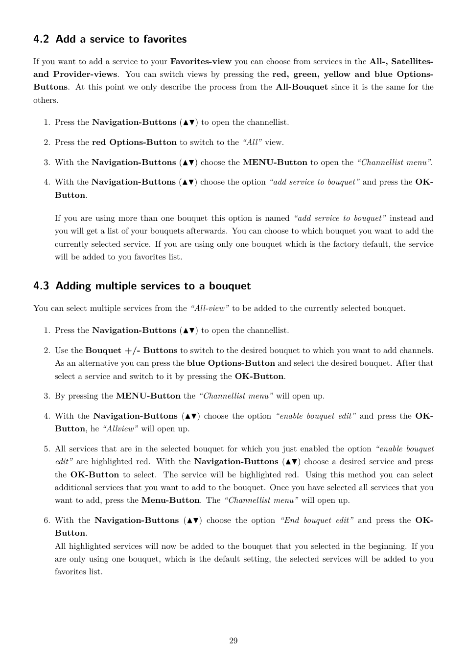 2 add a service to favorites, 3 adding multiple services to a bouquet | Dream Property DM800 HD se User Manual | Page 34 / 91