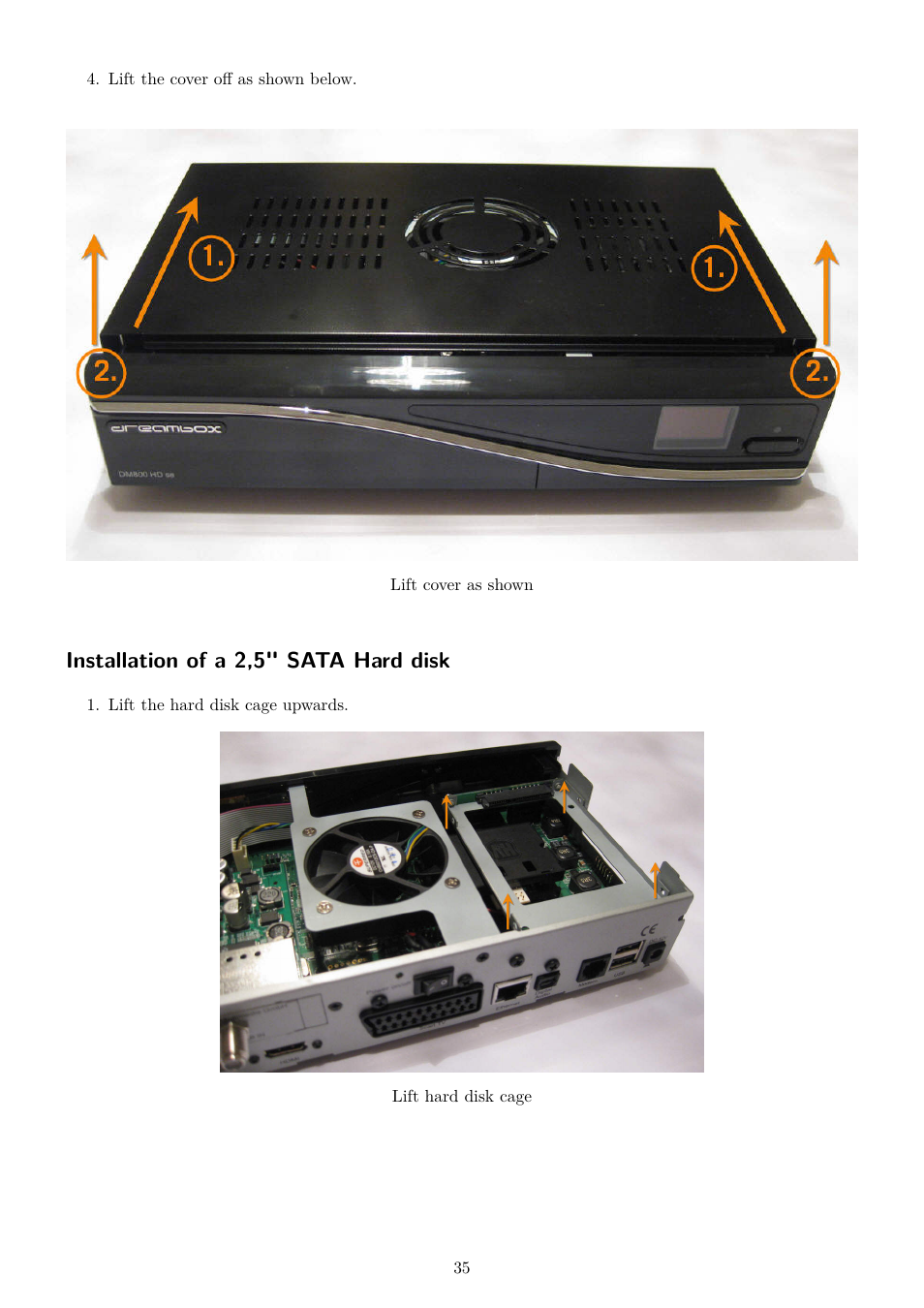 Installation of a 2,5" sata hard disk | Dream Property DM800 HD se User Manual | Page 40 / 91